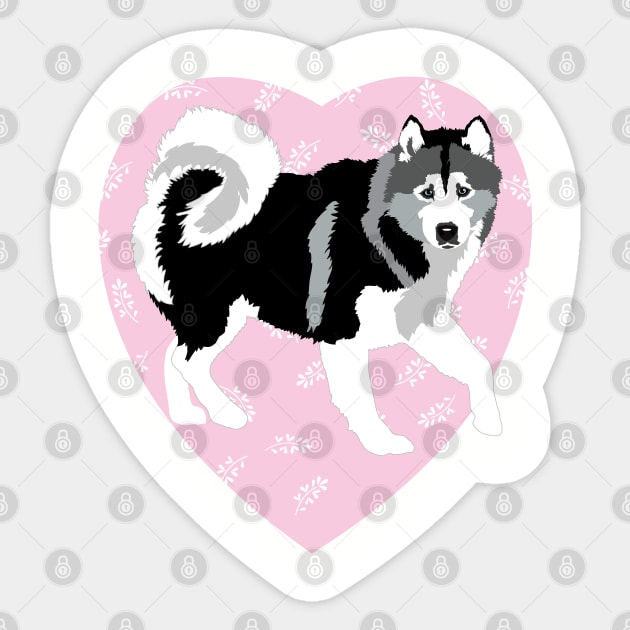 Husky Dog Love Pink Heart Sticker by HotPinkStudio.Me